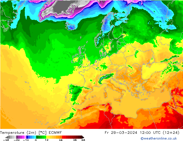 Temperaturkarte (2m) ECMWF Fr 29.03.2024 12 UTC