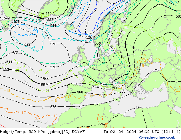 Z500/Rain (+SLP)/Z850 ECMWF Di 02.04.2024 06 UTC