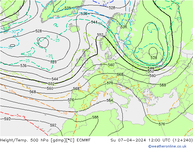 Z500/Rain (+SLP)/Z850 ECMWF So 07.04.2024 12 UTC