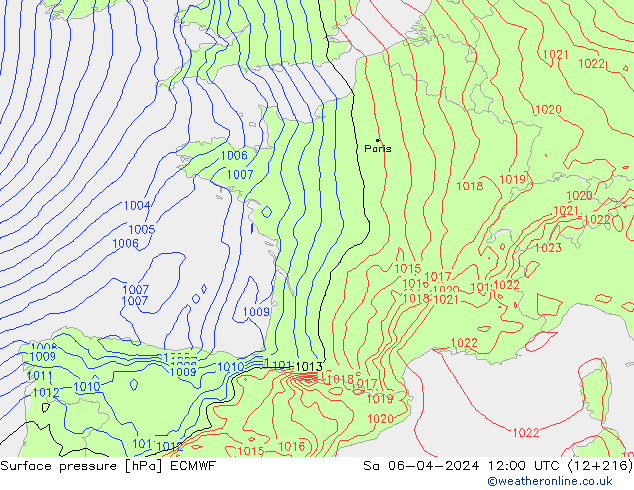 ciśnienie ECMWF so. 06.04.2024 12 UTC