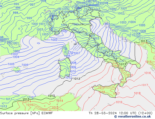 Presión superficial ECMWF jue 28.03.2024 12 UTC