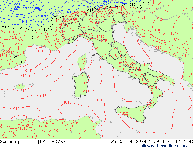 pression de l'air ECMWF mer 03.04.2024 12 UTC