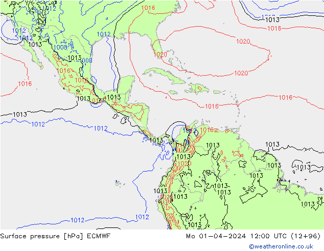 Atmosférický tlak ECMWF Po 01.04.2024 12 UTC