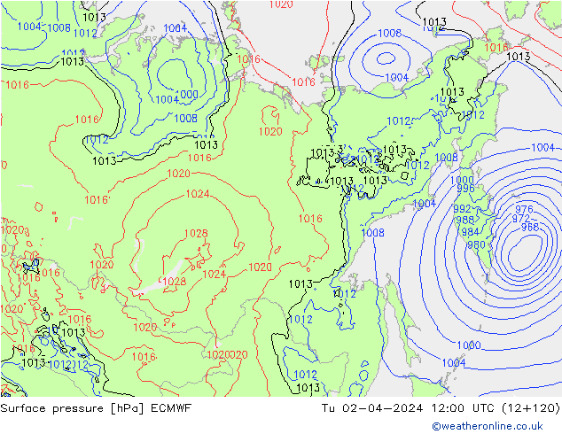приземное давление ECMWF вт 02.04.2024 12 UTC
