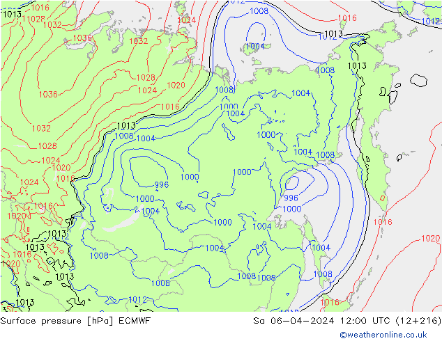 Presión superficial ECMWF sáb 06.04.2024 12 UTC