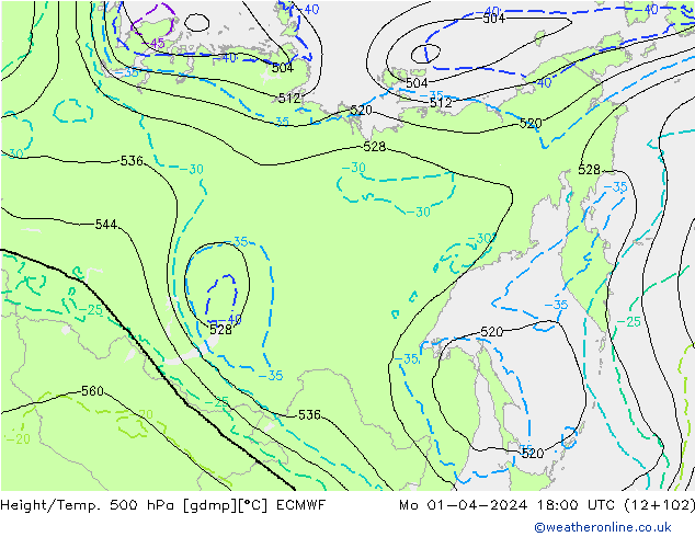 Height/Temp. 500 гПа ECMWF пн 01.04.2024 18 UTC
