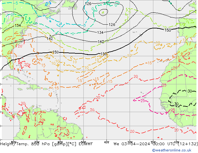Z500/Rain (+SLP)/Z850 ECMWF We 03.04.2024 00 UTC