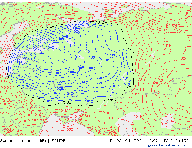 Pressione al suolo ECMWF ven 05.04.2024 12 UTC