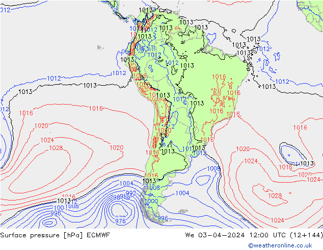 Surface pressure ECMWF We 03.04.2024 12 UTC
