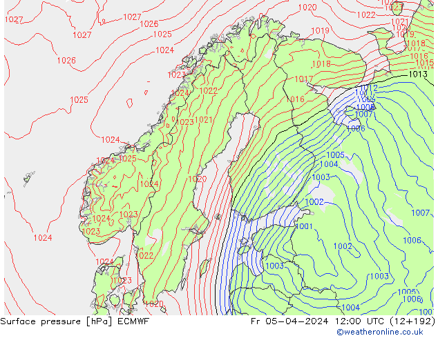 Surface pressure ECMWF Fr 05.04.2024 12 UTC