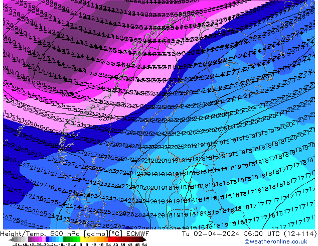 Z500/Rain (+SLP)/Z850 ECMWF Tu 02.04.2024 06 UTC
