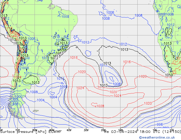 Surface pressure ECMWF We 03.04.2024 18 UTC