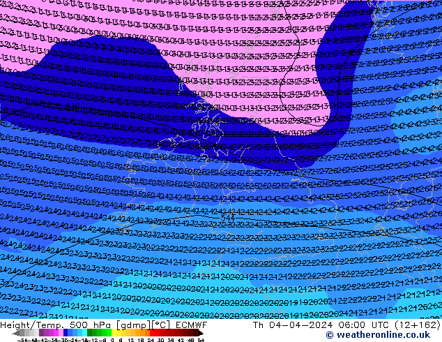 Z500/Rain (+SLP)/Z850 ECMWF Th 04.04.2024 06 UTC