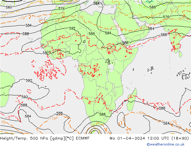 Height/Temp. 500 hPa ECMWF lun 01.04.2024 12 UTC