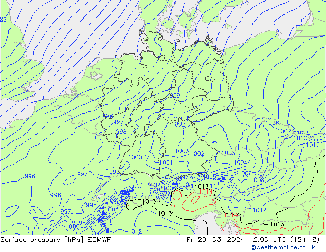 Bodendruck ECMWF Fr 29.03.2024 12 UTC