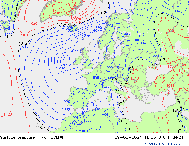 Atmosférický tlak ECMWF Pá 29.03.2024 18 UTC