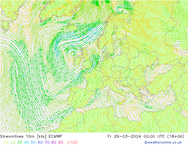 Linea di flusso 10m ECMWF ven 29.03.2024 00 UTC
