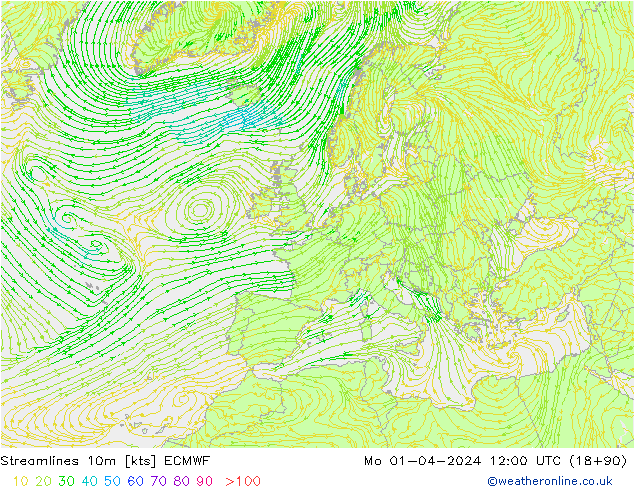 Streamlines 10m ECMWF Mo 01.04.2024 12 UTC