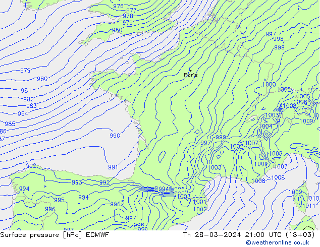 Bodendruck ECMWF Do 28.03.2024 21 UTC