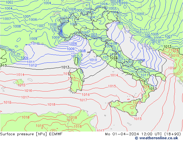 pressão do solo ECMWF Seg 01.04.2024 12 UTC