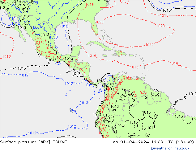 ciśnienie ECMWF pon. 01.04.2024 12 UTC