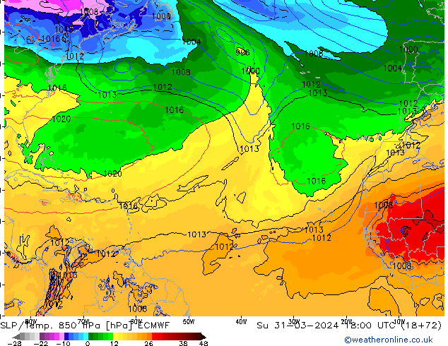 SLP/Temp. 850 hPa ECMWF dim 31.03.2024 18 UTC