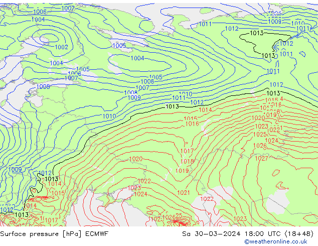 Luchtdruk (Grond) ECMWF za 30.03.2024 18 UTC
