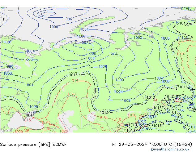 Luchtdruk (Grond) ECMWF vr 29.03.2024 18 UTC