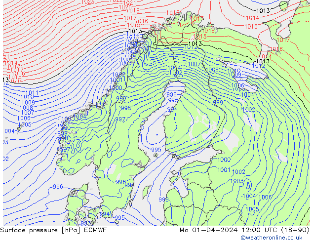 Bodendruck ECMWF Mo 01.04.2024 12 UTC