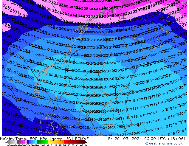 Z500/Yağmur (+YB)/Z850 ECMWF Cu 29.03.2024 00 UTC