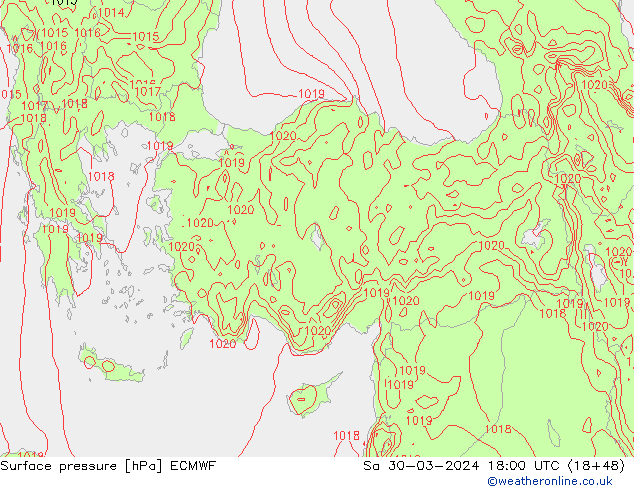 Surface pressure ECMWF Sa 30.03.2024 18 UTC