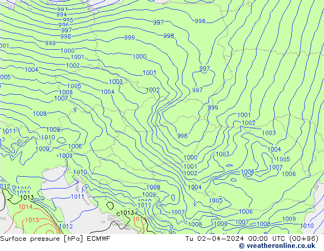 Atmosférický tlak ECMWF Út 02.04.2024 00 UTC