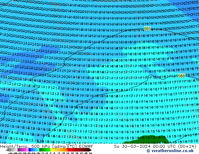Z500/Rain (+SLP)/Z850 ECMWF So 30.03.2024 00 UTC