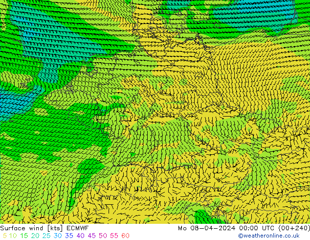 Surface wind ECMWF Mo 08.04.2024 00 UTC