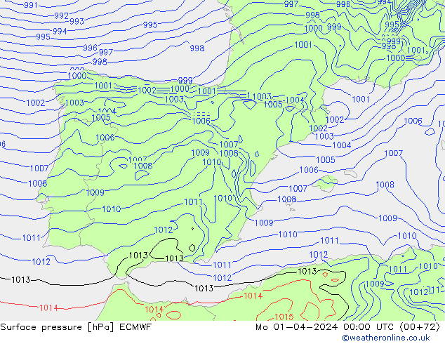 Bodendruck ECMWF Mo 01.04.2024 00 UTC