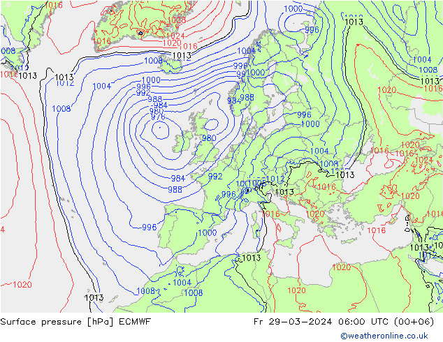Bodendruck ECMWF Fr 29.03.2024 06 UTC