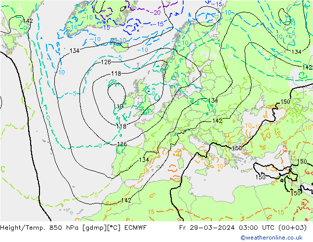 Géop./Temp. 850 hPa ECMWF ven 29.03.2024 03 UTC