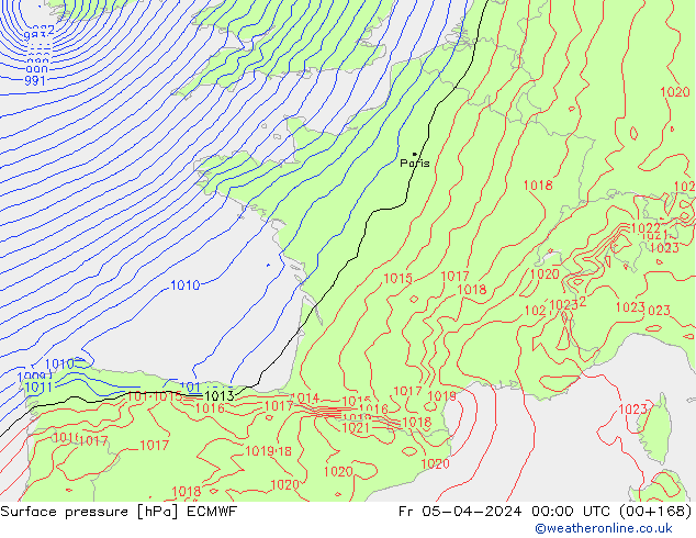 Pressione al suolo ECMWF ven 05.04.2024 00 UTC