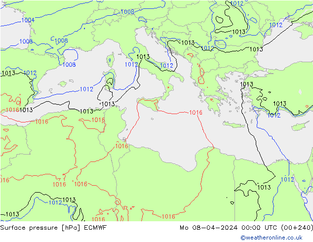Surface pressure ECMWF Mo 08.04.2024 00 UTC