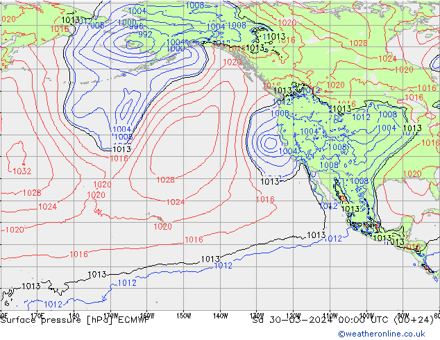 Atmosférický tlak ECMWF So 30.03.2024 00 UTC