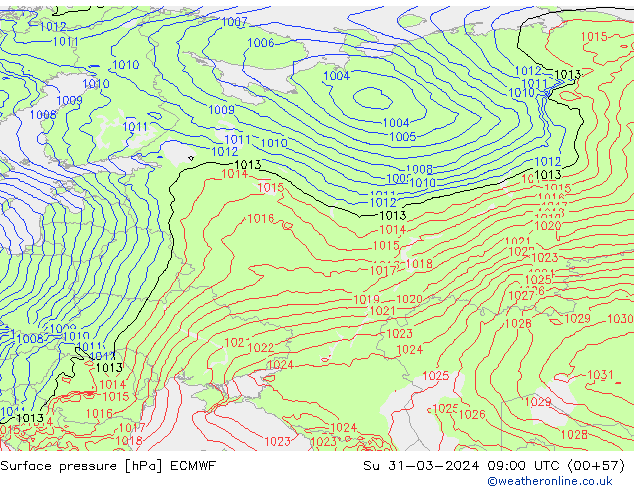 Surface pressure ECMWF Su 31.03.2024 09 UTC