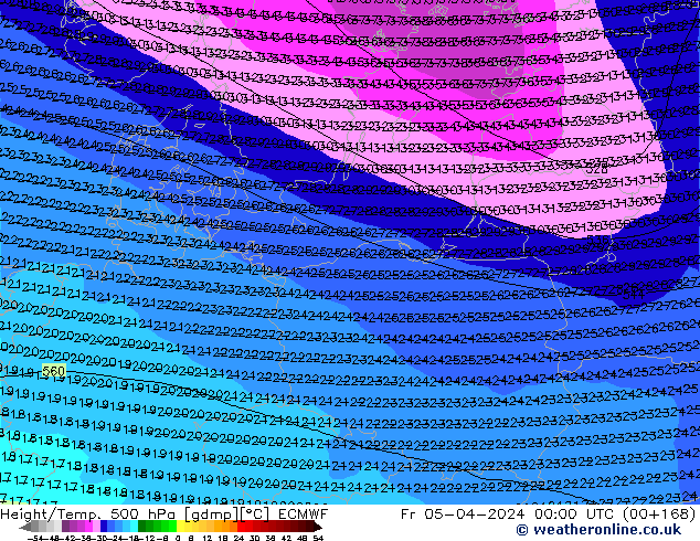 Z500/Rain (+SLP)/Z850 ECMWF Fr 05.04.2024 00 UTC
