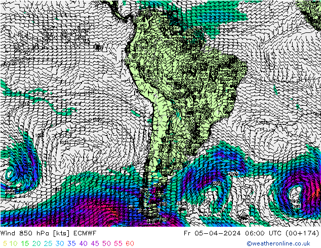 Wind 850 hPa ECMWF Fr 05.04.2024 06 UTC