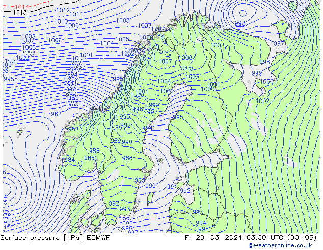 Bodendruck ECMWF Fr 29.03.2024 03 UTC