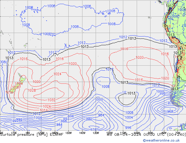 pressão do solo ECMWF Seg 08.04.2024 00 UTC
