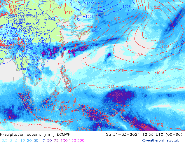 Precipitation accum. ECMWF Su 31.03.2024 12 UTC