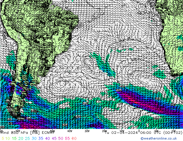 Wind 850 hPa ECMWF di 02.04.2024 06 UTC