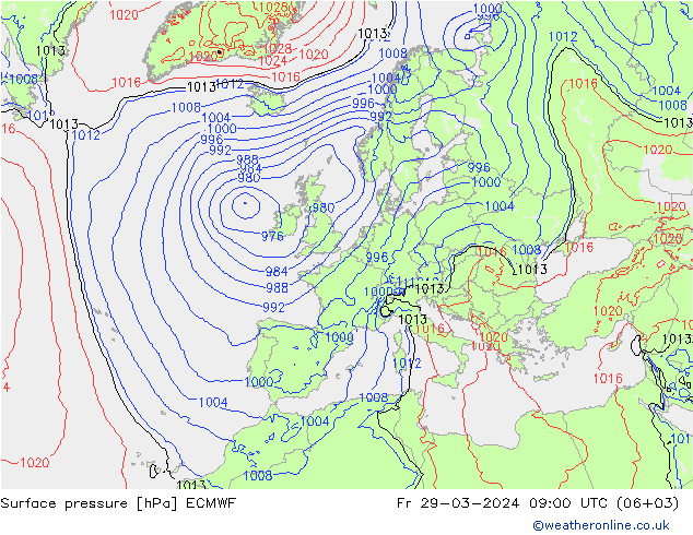 Bodendruck ECMWF Fr 29.03.2024 09 UTC