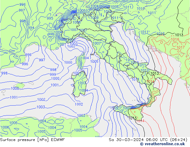 Atmosférický tlak ECMWF So 30.03.2024 06 UTC
