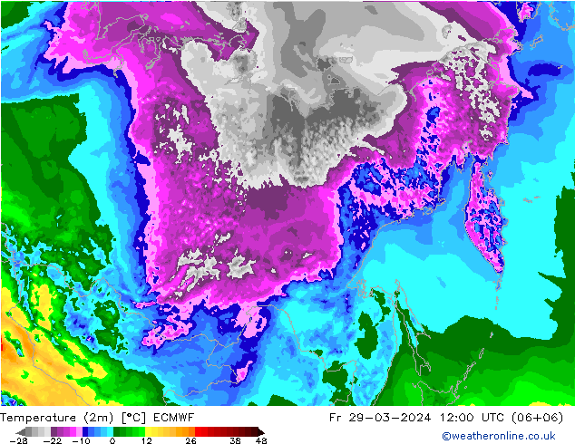 Temperature (2m) ECMWF Fr 29.03.2024 12 UTC